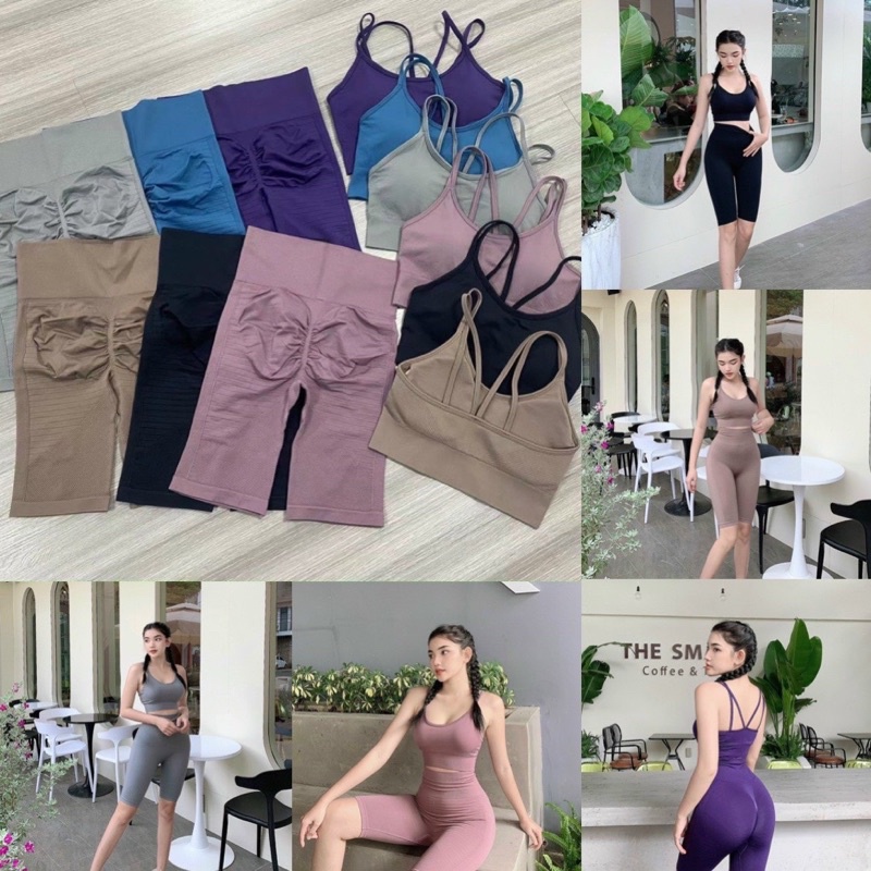 Set ngố thun dệt Mitao gân gym,thể thao,yoga