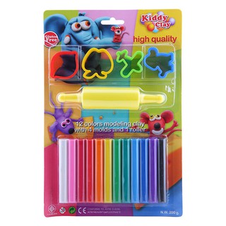 Đất nặn học tập 12 màu + khuôn + cây lăn kiddy clay st200124smr