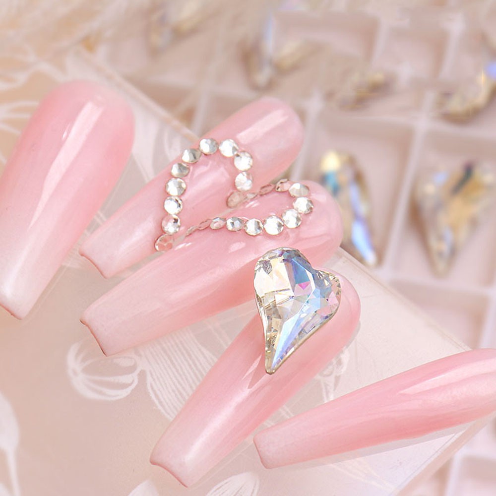 [Hàng mới về] Bộ 10 hạt đá đính trang trí móng hình trái tim kích thước 9x15mm