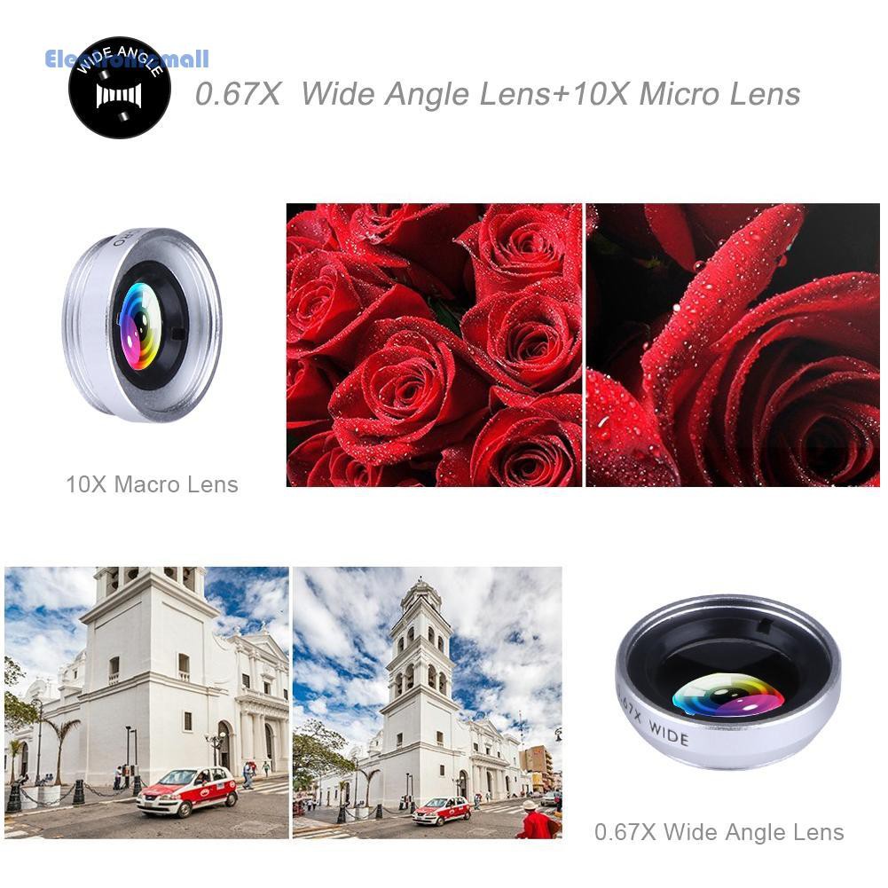 ⌓Ele stock⌓VODOOL Universal Clip 3-in-1 180¡ã Fish Eye Wide Angle Macro Camera Lens Kit 3 in 1