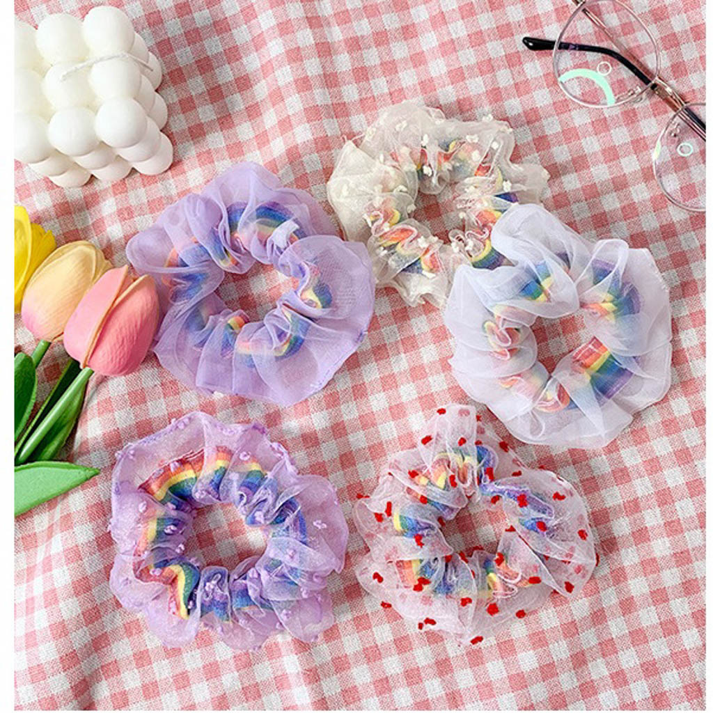 Dây Buộc Toc Scrunchies Vải Lưới Cầu Vòng Buta Sc16