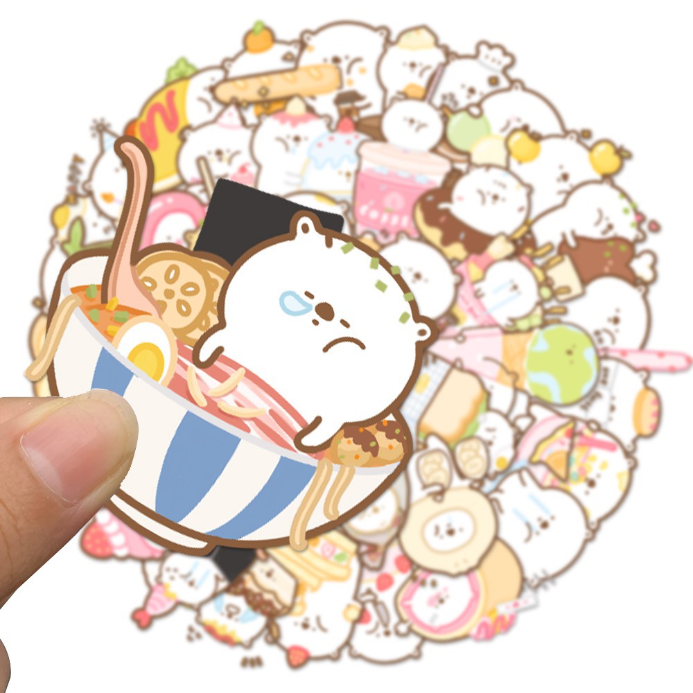 Set 50 chiếc sticker chống thấm nước Gấu MÈO DỄ THƯƠNG dán nón bảo hiểm, vali, laptop vật dụng