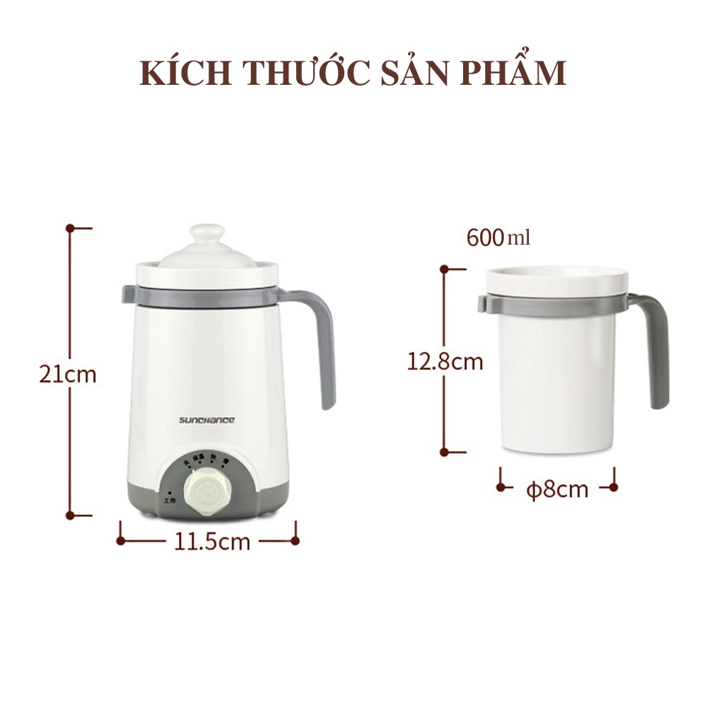 Cốc chưng yến điện mini SUNCHANCE dung tích 600ml nhiều chế độ pha trà, sắc thuốc, nấu cháo, hầm canh