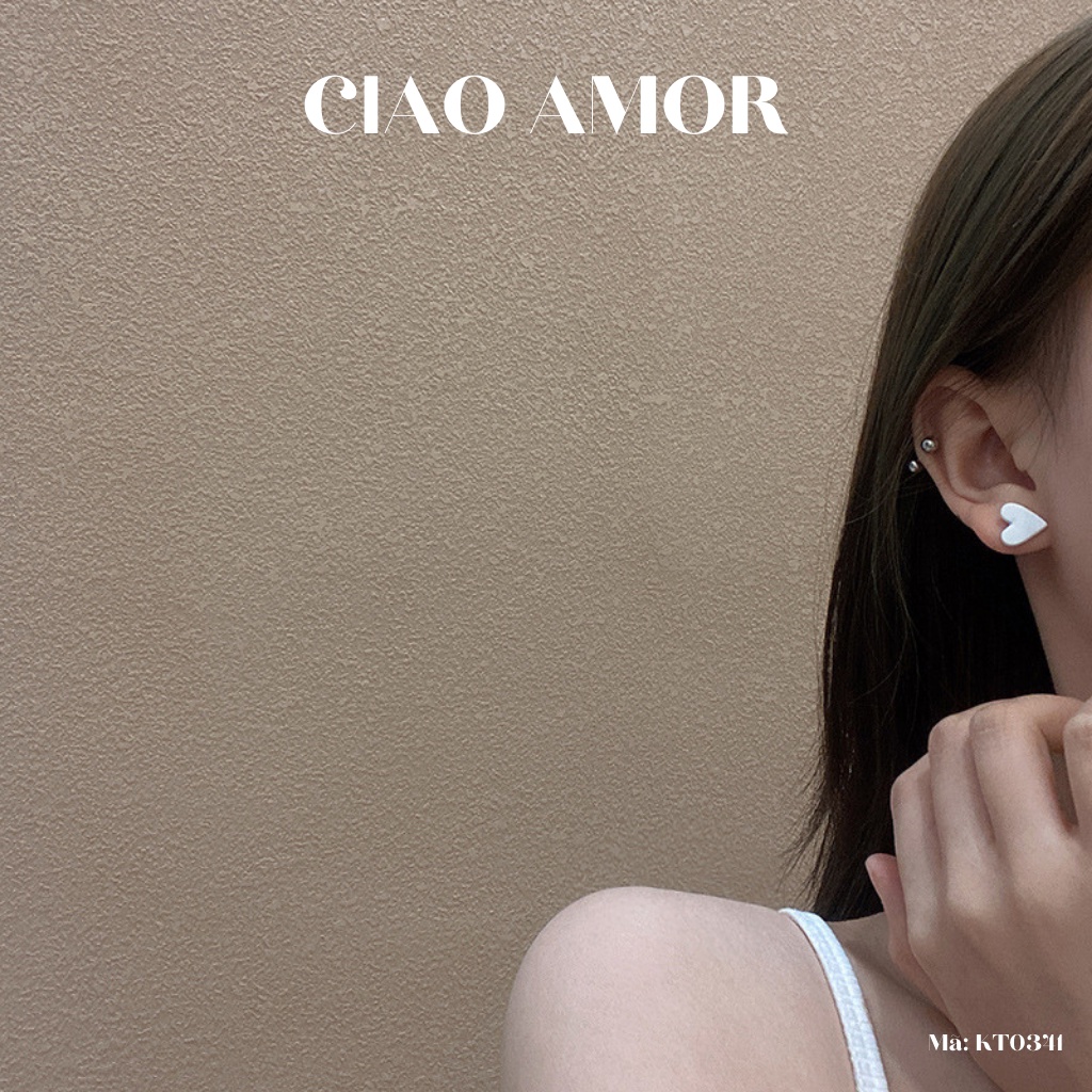 Khuyên tai nữ, Bông tai nụ bạc 925 trái tim màu khác tươi sáng Trang sức Ciao Amor - KT0341