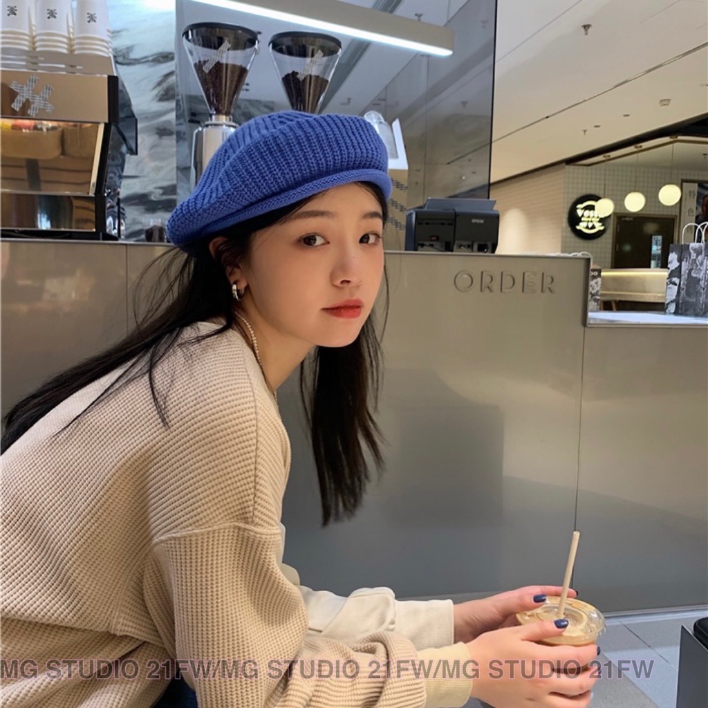 Mugua Sản Phẩm MG STUDIO / Mũ Beret Len Dệt Kim Màu Kẹo Ngọt Siêu Ngọt Ngào Thời Trang Thu Đông Phong Cách Hàn Quốc Cho Nữ Giới