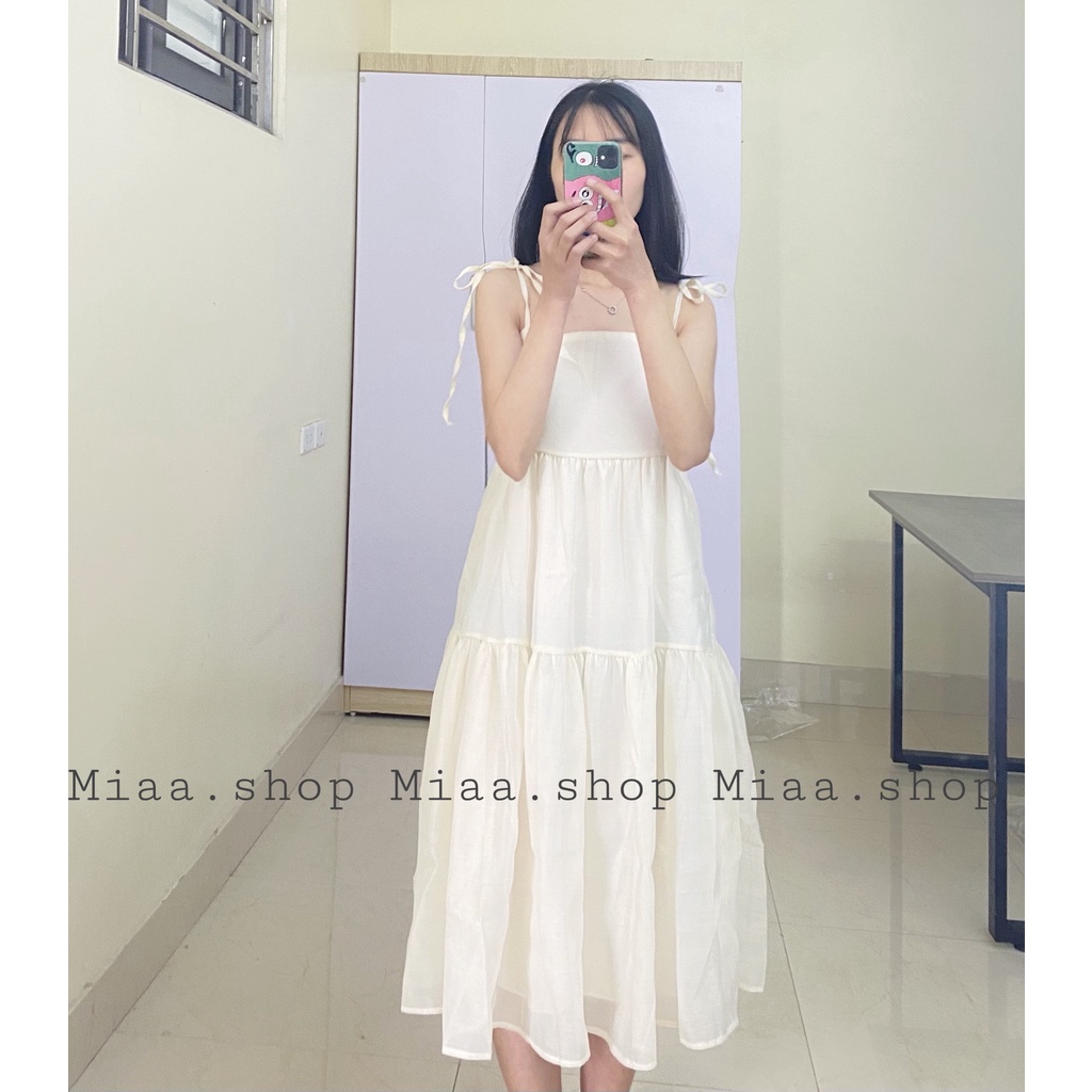 Đầm - váy hai dây voan tơ buộc nơ hàng 2 lớp mặc đi chơi, đi biển
