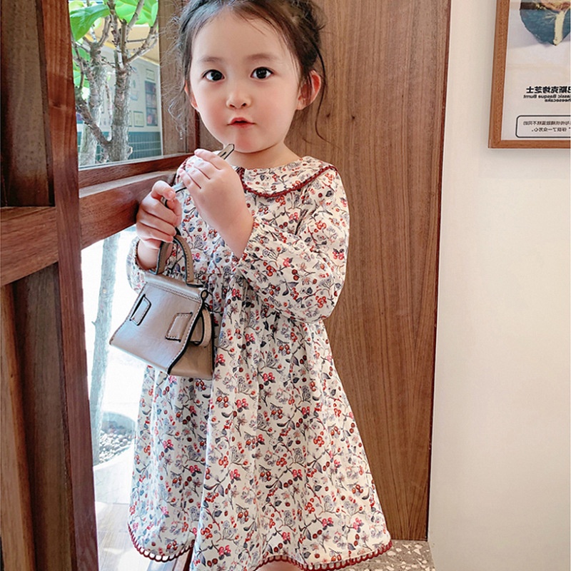 Đầm bé gái Quảng Châu cao cấp 1-8T , váy dài tay cho bé cotton thô mềm, hoa nhí sang chảnh