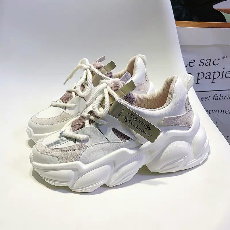 Giày thể thao nữ YSG - giày sneaker nữ 2 màu xám hồng da mềm đế bự độn đế 5cm giày ulzzang hàn quốc đẹp giá rẻ hot 2021