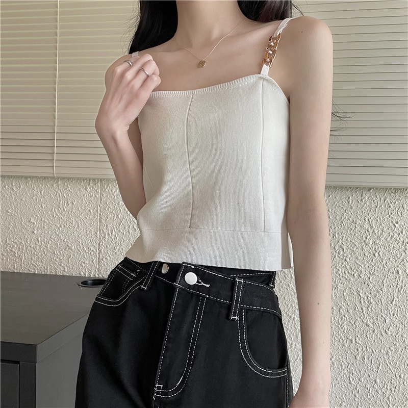 Áo 2 dây ZHELIHANGFEI dệt kim không tay thiết kế đơn giản dễ phối đồ