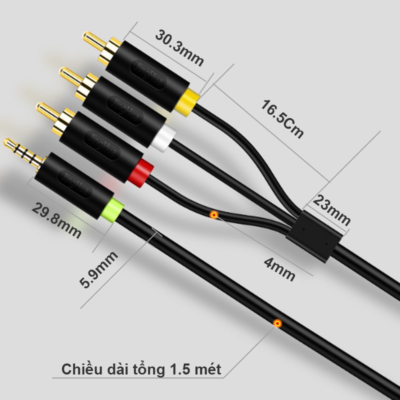 Cáp chuyển 3,5mm 4 khấc ra 3 đầu AV/RCA cho TV Loa Amplifier - Dây 3.5mm AV ra 3 đầu AV 1 đường hình 2 đường tiếng