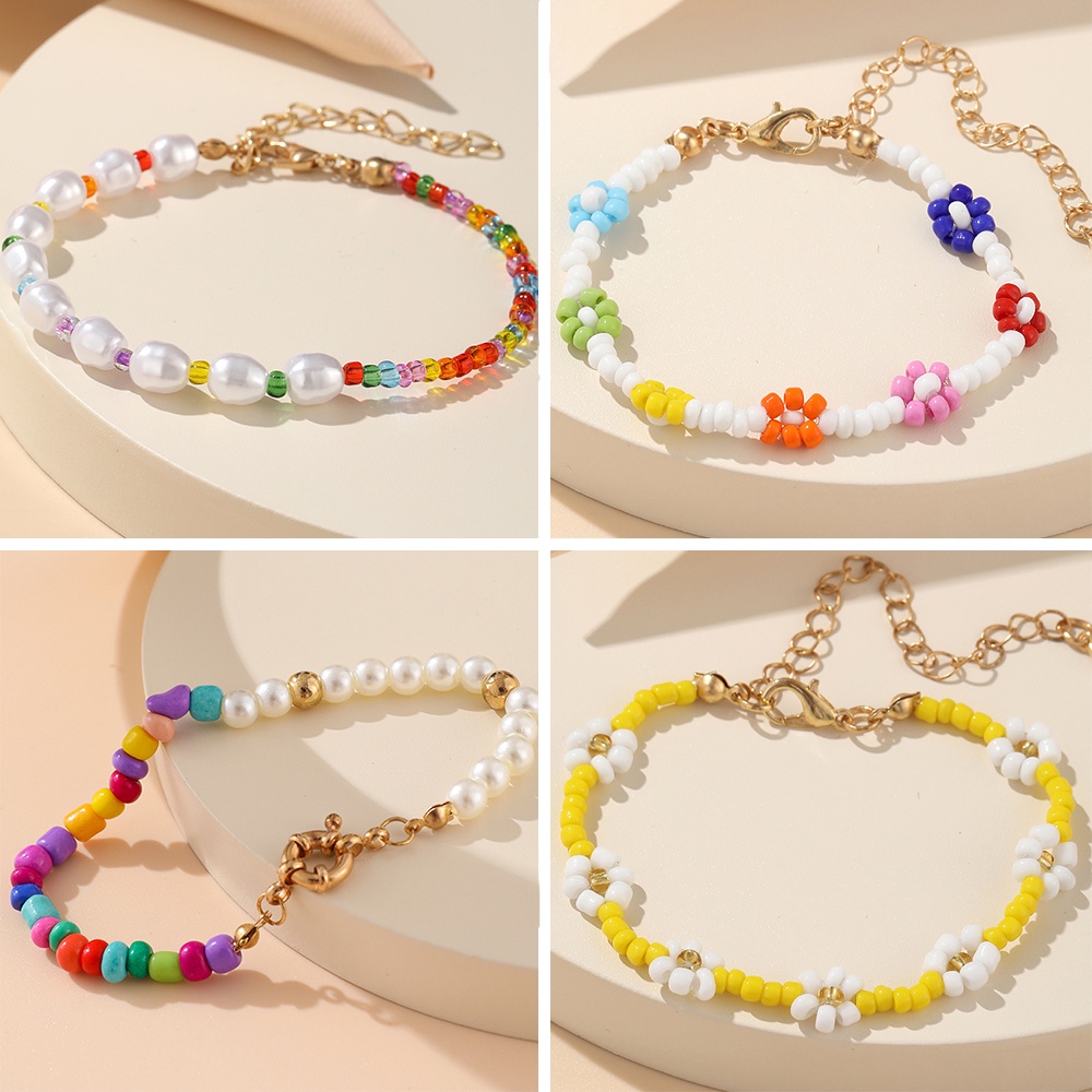 Vòng đeo tay iF YOU kiểu xâu hạt co giãn tốt hình hoa phong cách boho cổ điển cho nữ