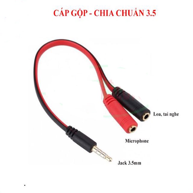 Cáp Gộp 2 Jack Mic + Tai Nghe Thành 1 Lỗ Cắm 3.5 mm Jack gộp audio và mic cho tai nghe có 2 cổng 3.5