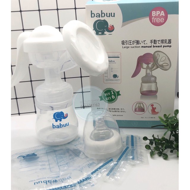 Máy hút sữa cầm tay Babuu baby Nhật Bản (Hàng chính hãng) tặng kèm 5 túi trữ sữa