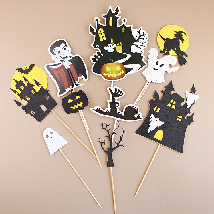 Topper sét cắm halloween trang trí bánh kem, trang trí bánh sinh nhật