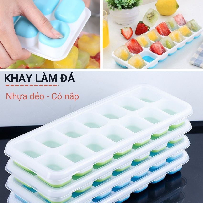 Khay làm đá viên có nắp đậy mút Silicon chống dính tiện dụng làm thạch kem bảo quản không ám mùi tủ lạnh Angola