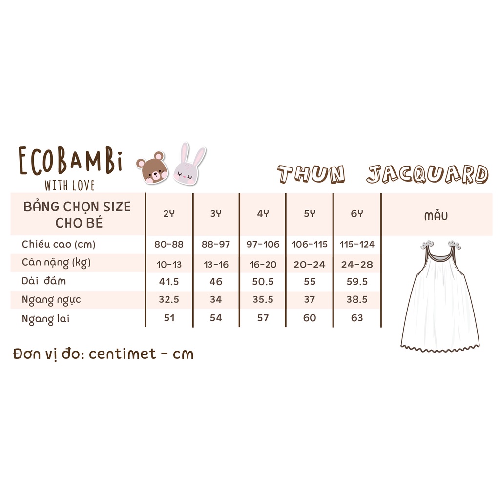 Đầm 2 dây chất thun thông hơi cotton Hàn Quốc kiểu dệt Jacquard in hoa bé gái Ecobambi