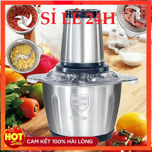 Xay Thịt Inox 304 Dung Tích 2L Công Suất Mạnh Mẽ Tiện Lợi 4 Lưỡi Dao Bằng Thép
