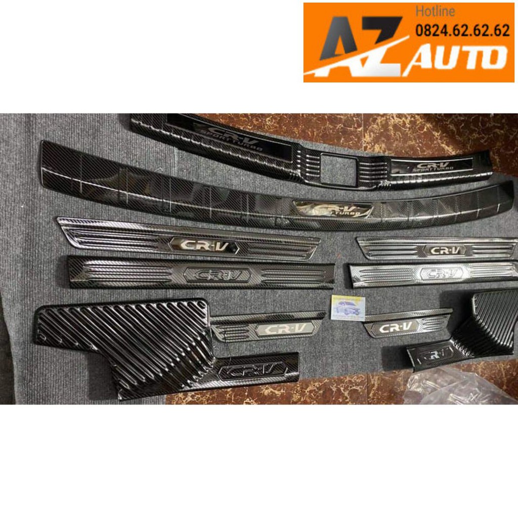 Ốp bậc trong, bậc ngoài, chống trầy cốp trong, cốp ngoài vân CACBON xe CRV 2018 -2022 hàng cao cấp