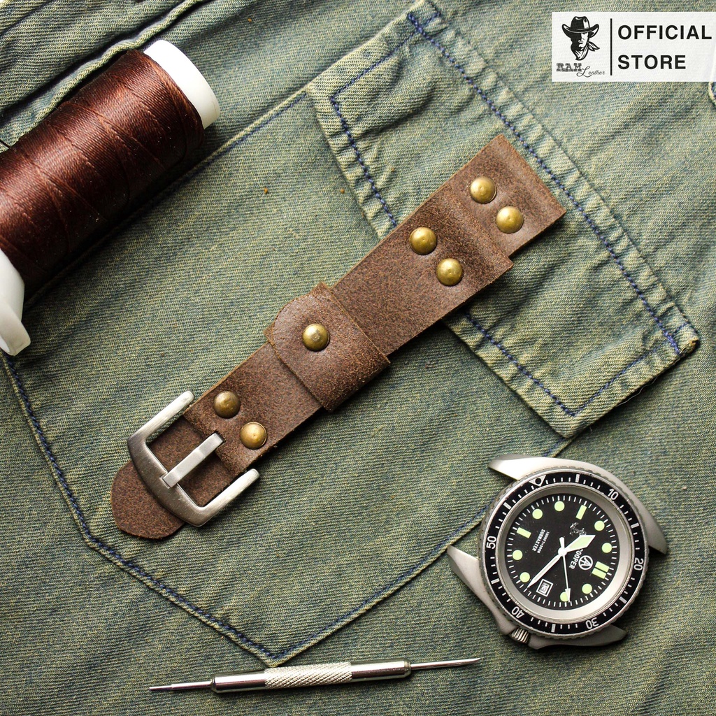 Dây Đồng Hồ Da Bò Thật Bền Đẹp Vintage Cao Cấp - Ram Rivet