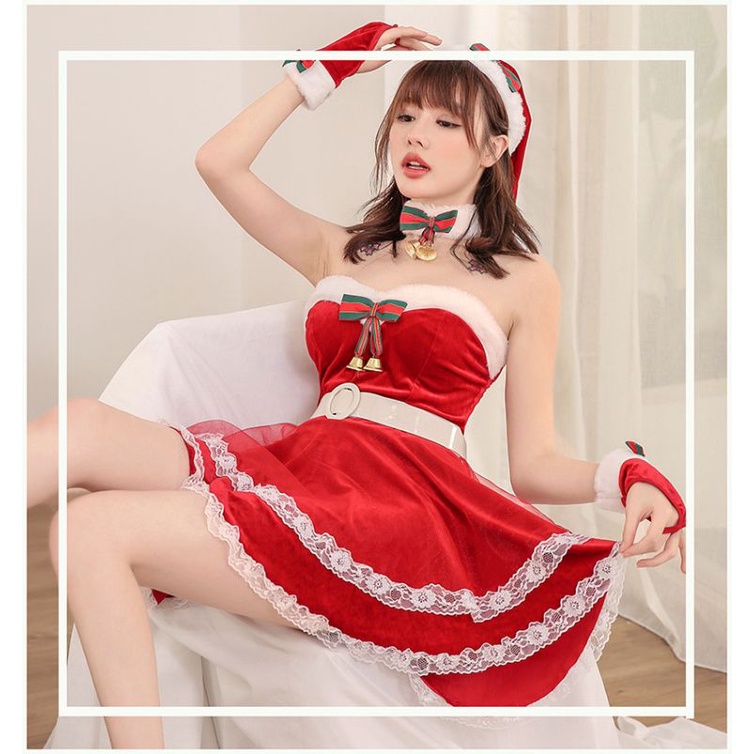 N15 váy noel đầm giáng sinh cosplay cô gái noel sexy gợi cảm