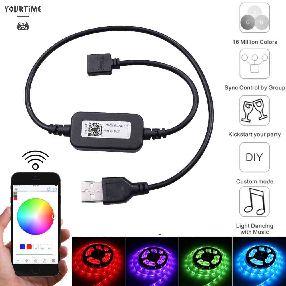 Dây Đèn LED RGB 5V Kết Nối Bluetooth Điều Khiển App Điện Thoại