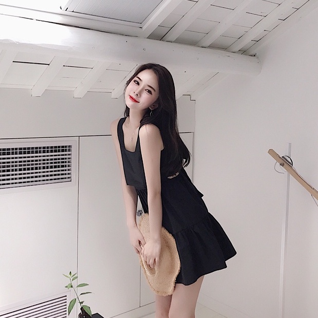 Đầm đi biển SUXI hở lưng màu trơn cột nơ phong cách Hàn Quốc thời trang mùa hè