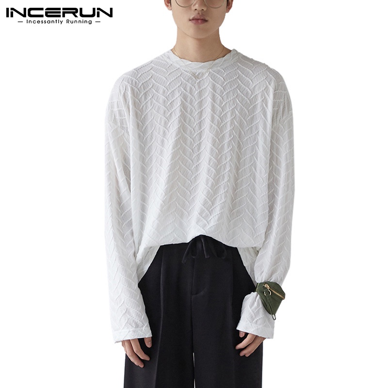 Áo chui đầu INCERUN thời trang cơ bản cho nam dài tay màu trơn