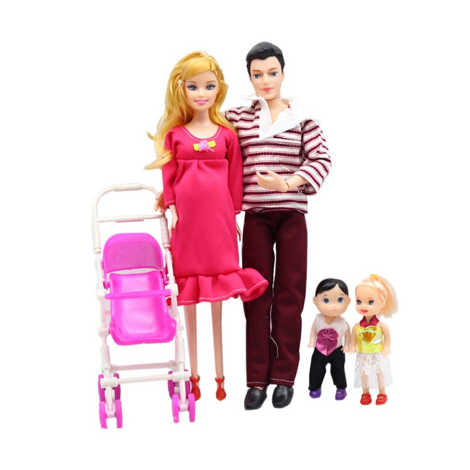 Set 5 búp bê mang thai mẹ và con trai + 2 xe đẩy em bé