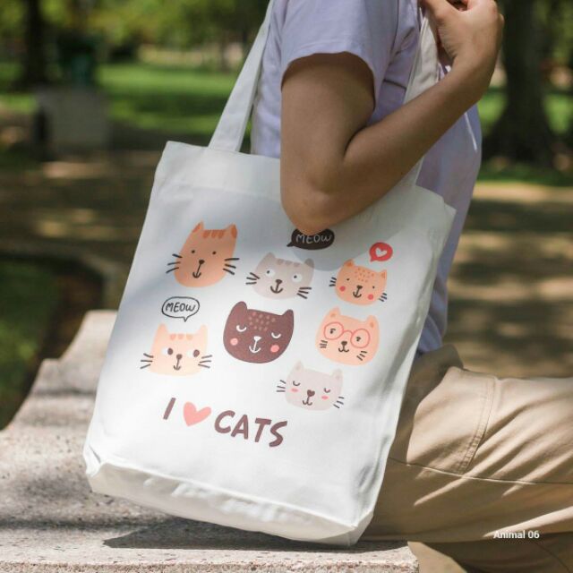 Túi tote vải canvas xịn mặt mèo cute