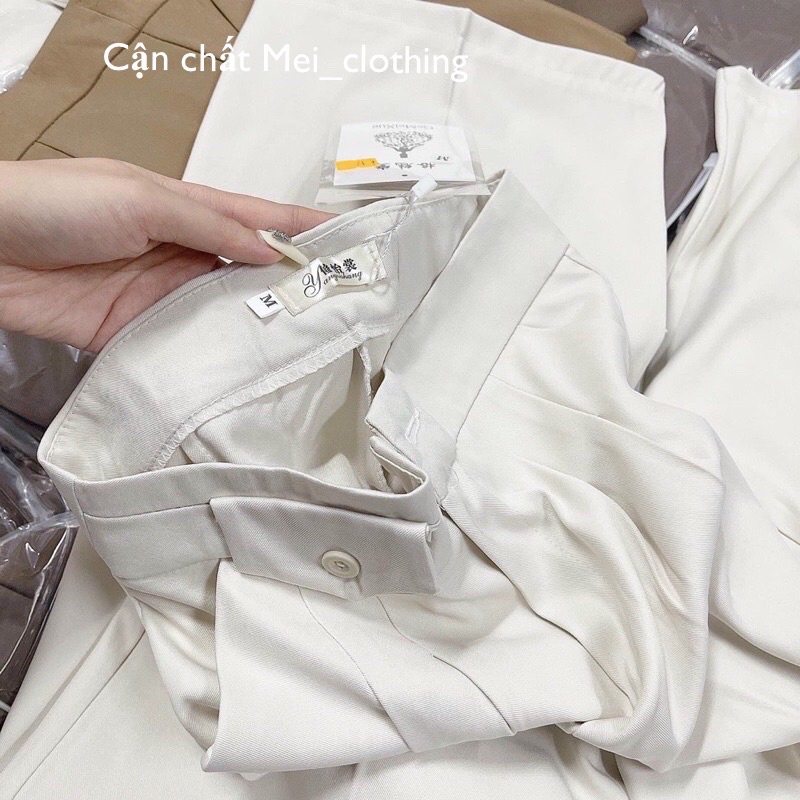 [Ảnh thật/sẵn] Quần suông Túi Nắp hack dáng chất Lụa phong cách Hàn Quốc