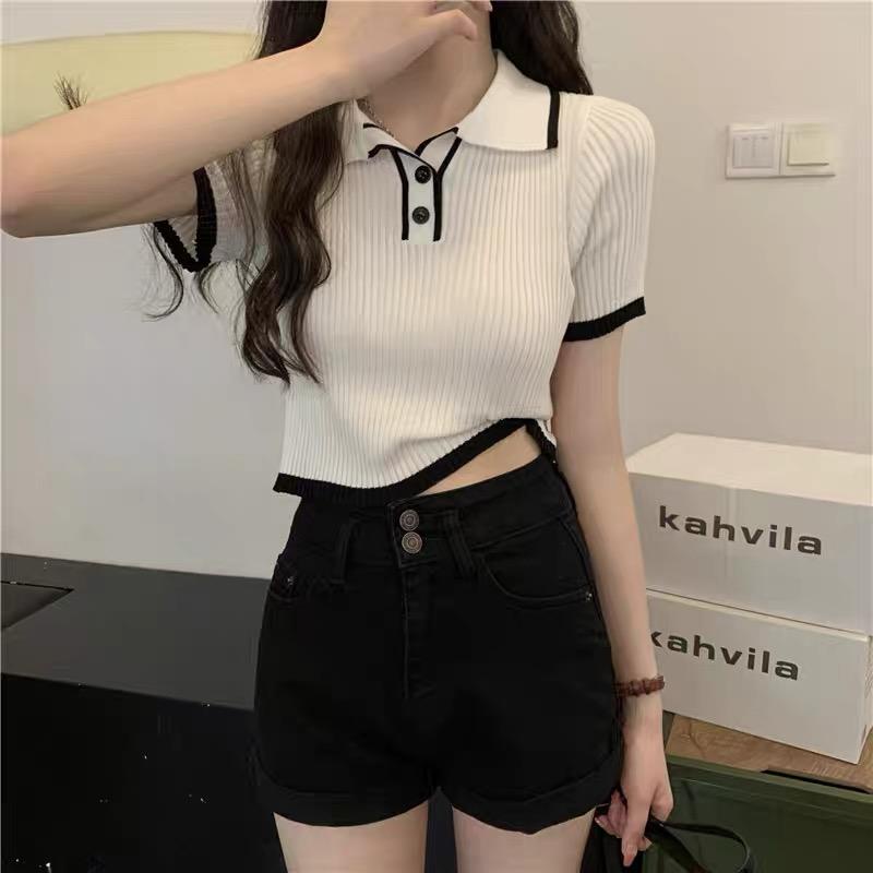 MS751 Áo polo len nữ cổ bẻ phối viền màu thanh lịch