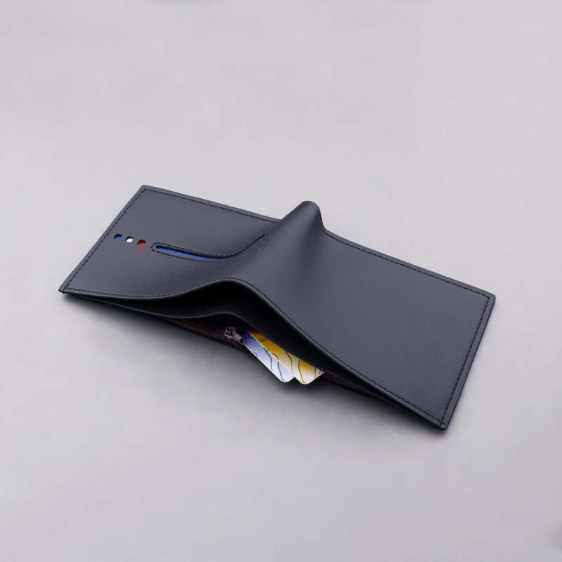 Ví da nam dáng ngắn siêu mỏng phối khóa kéo thời trang