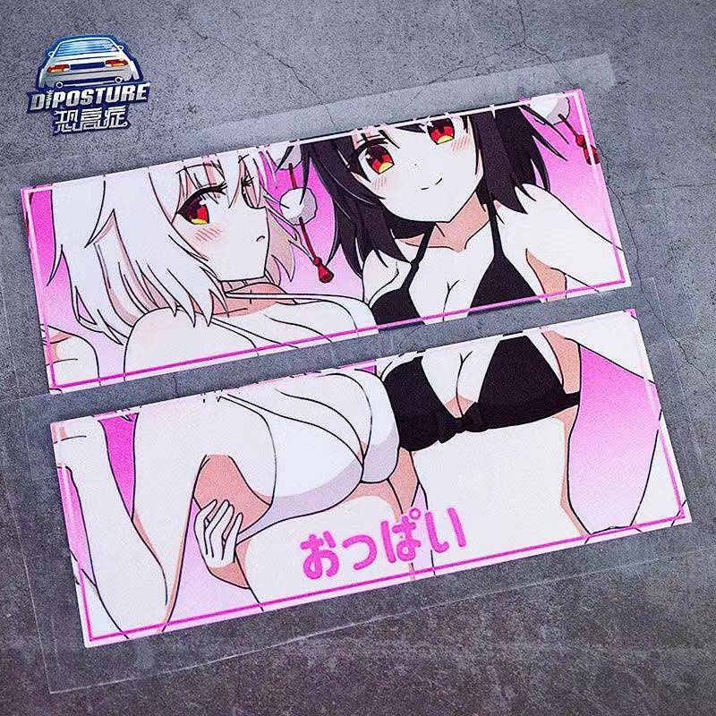 Miếng sticker hình cô gái anime JDM 2D phản quang dán trang trí cản xe chống thấm