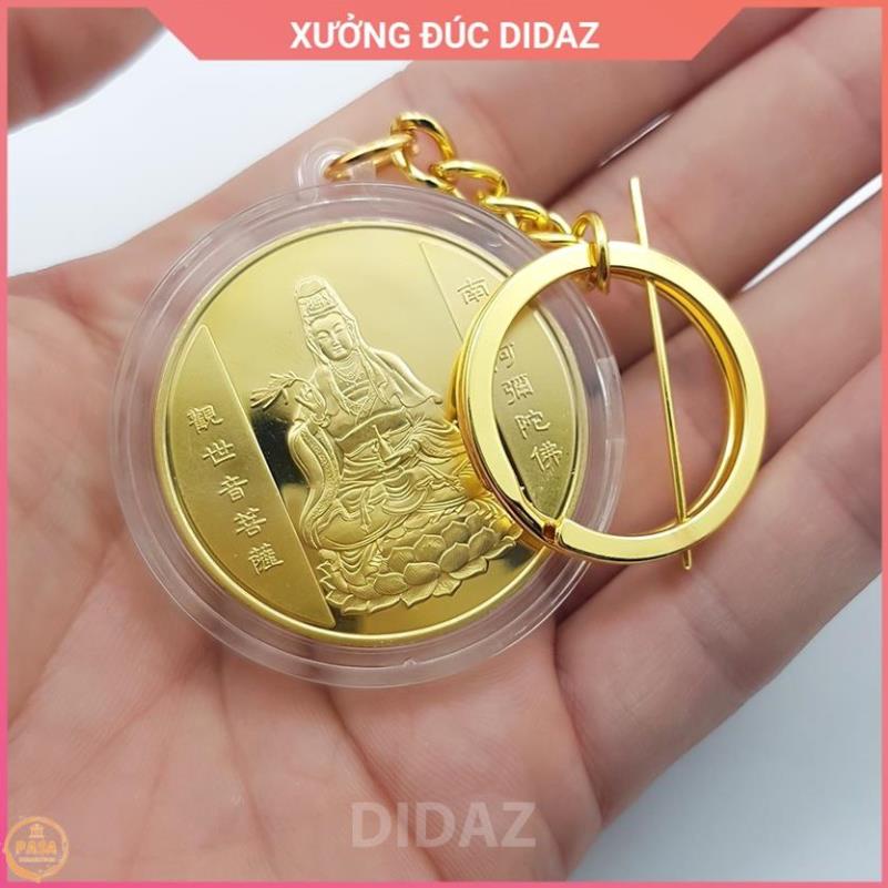 Móc Treo Chìa Khóa xe máy, ô tô, xe hơi Đồng Xu Quan Thế Âm Bồ Tát, cầu bình an, quà tặng ý nghĩa