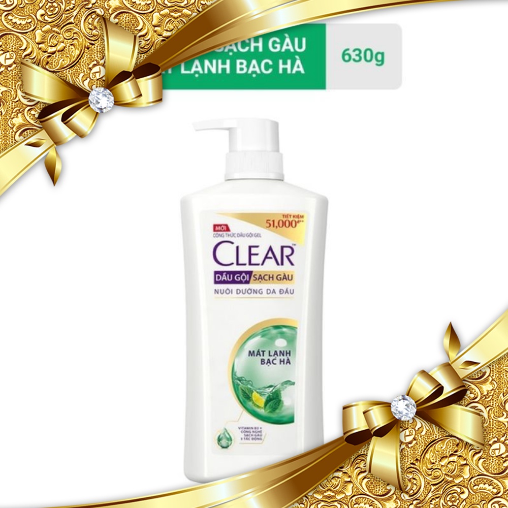 Dầu gội trị gàu Clear mát lạnh bạc hà 630g