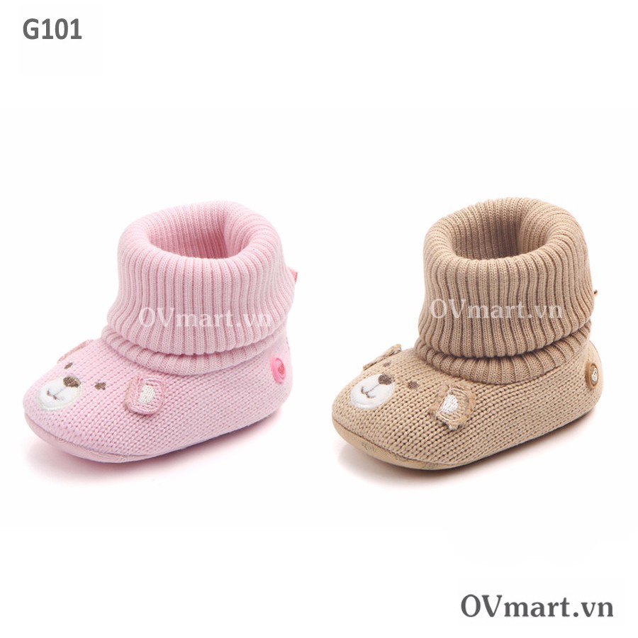 giày cho bé - giày len gấu nâu
