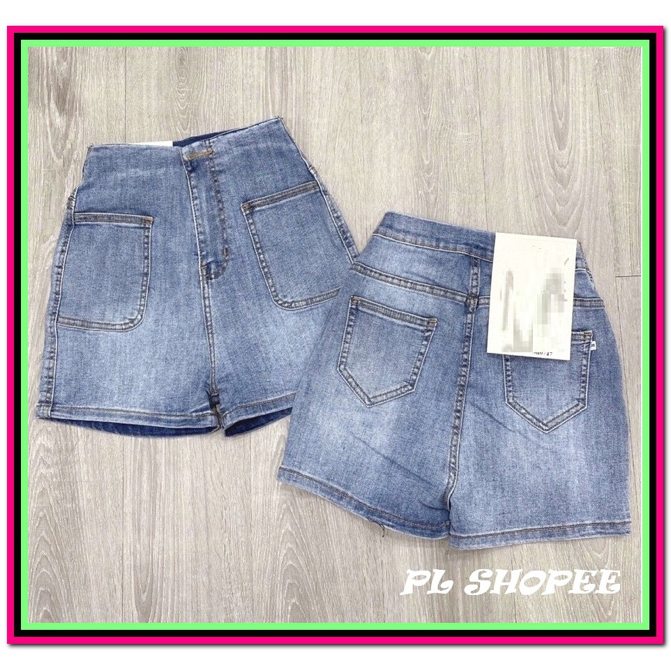 QUẦN short jean nữ PHỐI HAI TÚI BẦU xanh nhạt -1dd25