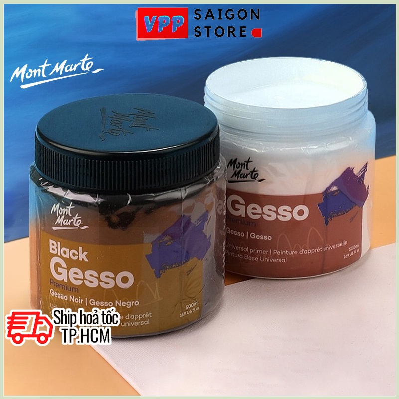 Sơn Lót Nền Vẽ Gesso Mont Marte 500ml (Đen/Trắng) - Gesso/Black Gesso 500ml - MPA0032/MPA0040