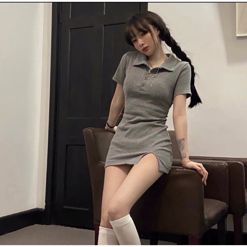-PH- ĐẦM POLO LEN TĂM TRƠN XẺ ĐÙI CHẤT ĐẸP GIÁ SỐC- PH-