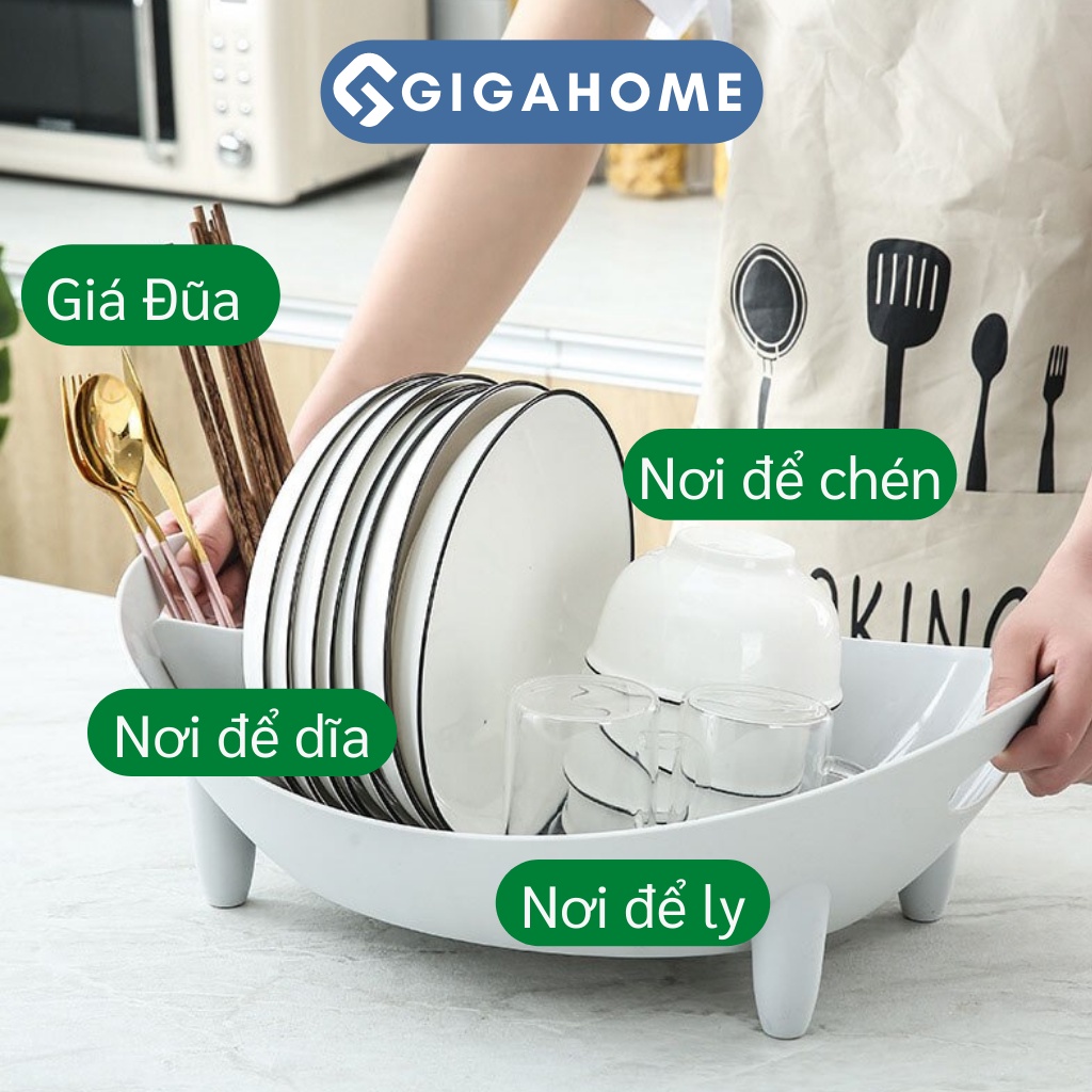 Khay/Kệ/Rổ Úp Chén Bát, Ống Đựng Đũa Có Ống Thoát Nước GIGAHOME Hình Thuyền 10167