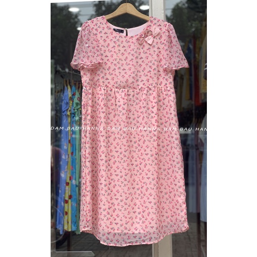 [HANNA] Đầm bầu hoa nhí vải voan mát mùa hè không nhăn có túi thiết kế dáng baby doll dễ thương cho mẹ trẻ có size 80kg