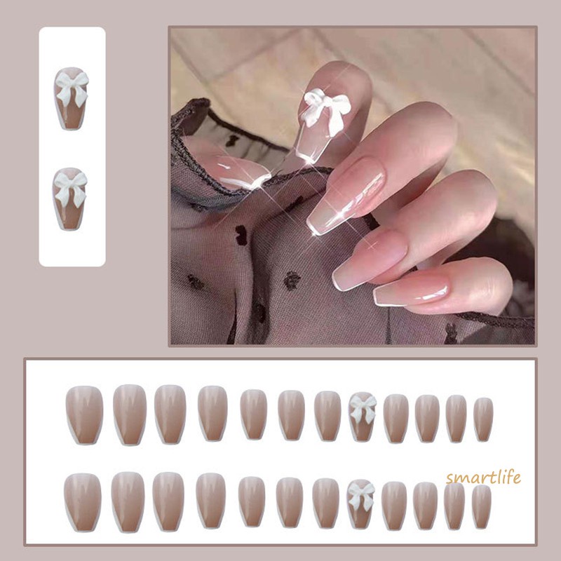 Set 24 Móng Tay Giả Họa Tiết Bướm Thời Trang Cho Nữ