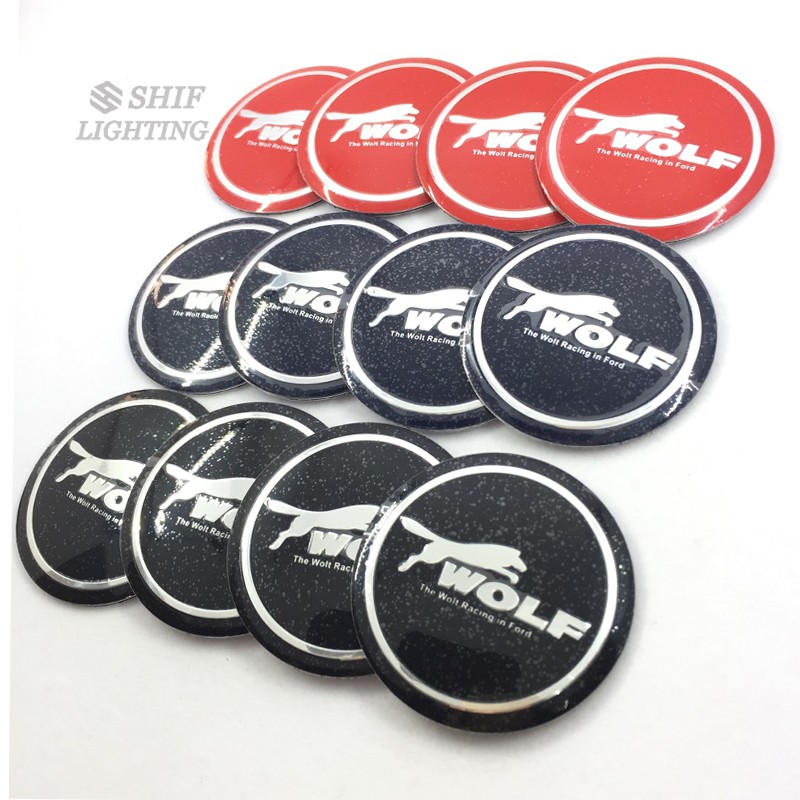 Bộ 4 miếng dán nắp giữa lốp xe hơi bằng hợp kim nhôm cao su họa tiết chữ Wolf đẹp mắt 56mm