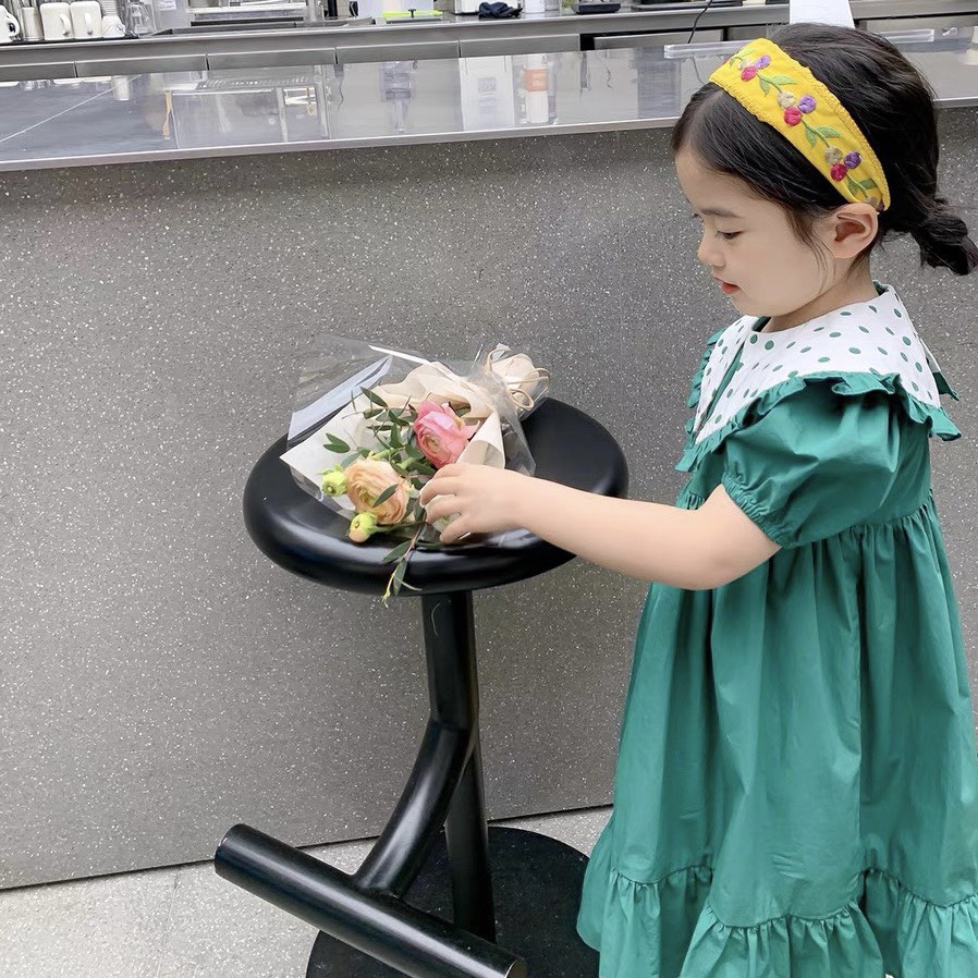 Váy Bé Gái-❤V0035❤Đầm cho bé chất liệu thô giấy lạnh cao cấp. váy công chúa màu xanh cổ chấm bi