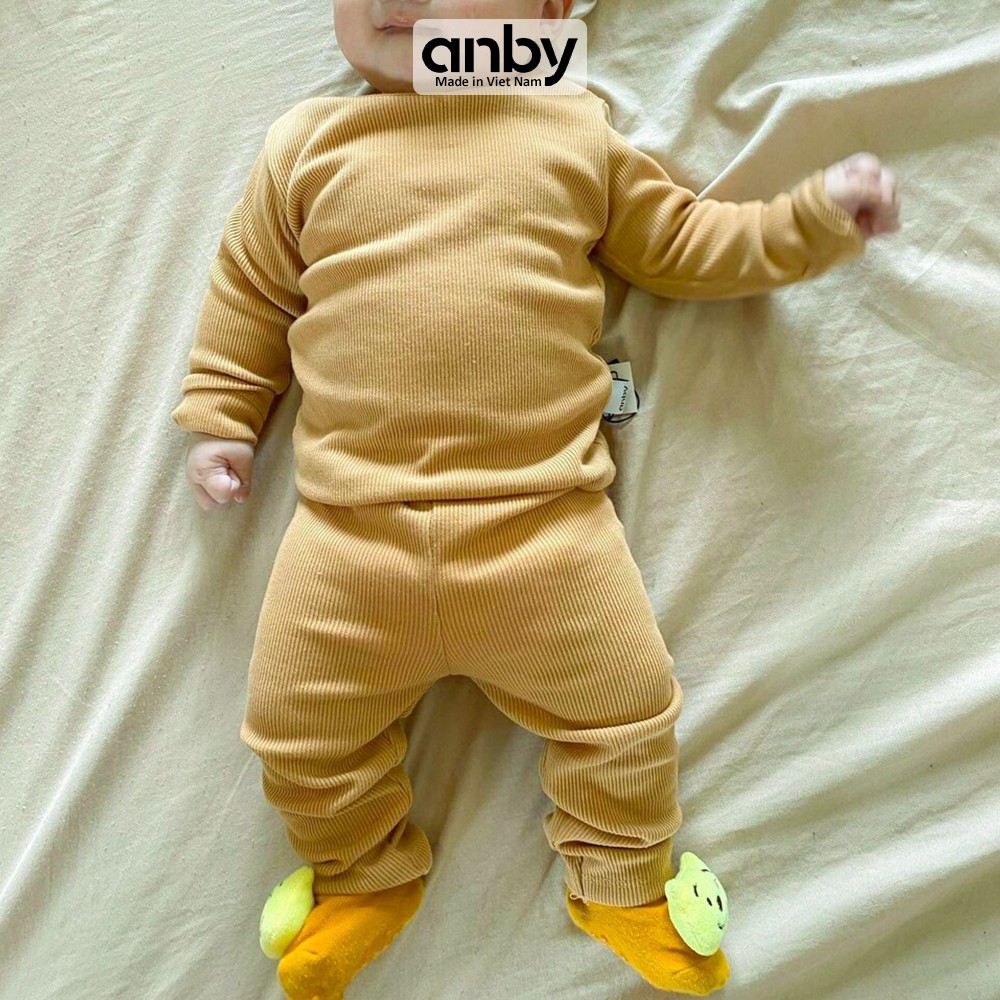 Bộ quần áo dài tay body trẻ em ANBY unisex nhiều màu cho bé từ sơ sinh đến 4 tuổi kèm nón củ tỏi AB06