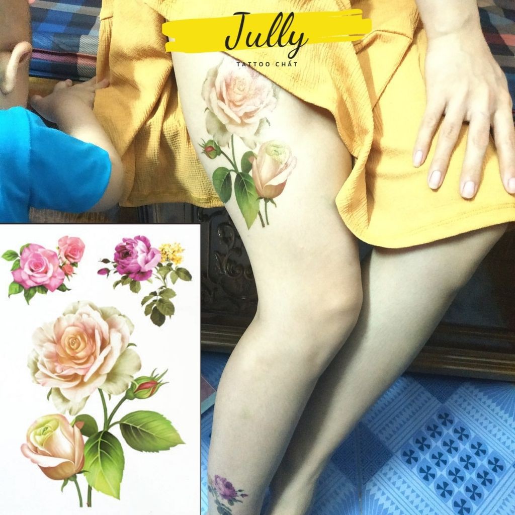 Hình xăm dán hoa hồng vàng JULLY Tattoo chất, xăm tạm thời 15 ngày chống nước an toàn, bền đẹp BIG140