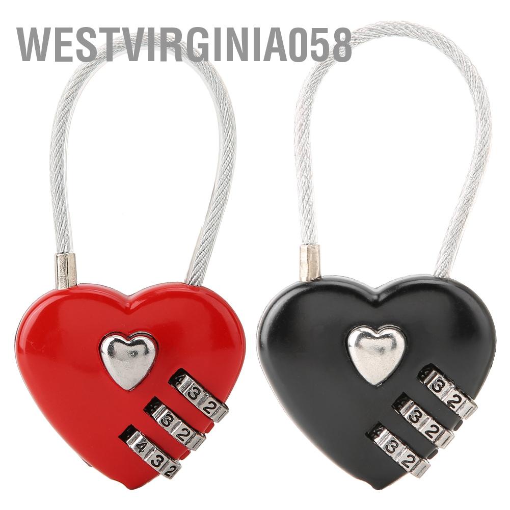 Westvirginia058 Heart Shape 3 Digit Code Combination Luggage Bag Lock Password Security Couple Padlock