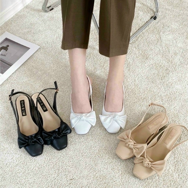 Giày xăng đan đế bệt phối nơ xinh (sẵn 3 màu )