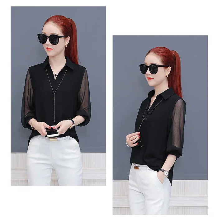 ÁO SƠ MI FORM RỘNG PHỐI TAY VOAN THỜI TRANG - 115 - HA2469 (M,L)
