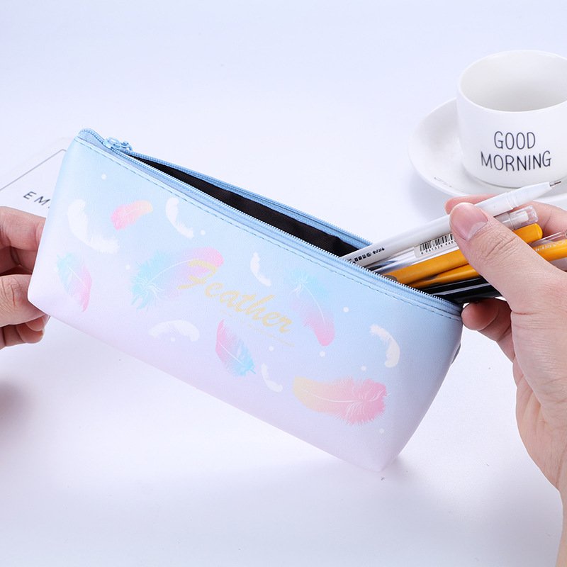 Túi Đựng Bút Bằng Da Họa Tiết Lông Vũ Cao Cấp Chống Nước Chống Bụi